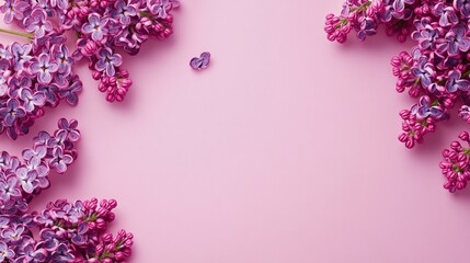 Vibrant lilac flowers elegantly arranged on a soft pink background, perfect for spring-themed projects, designs, or as decorative elements for various artistic uses.