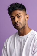 Obraz premium South Asian Man with Tousled Hair in Light T-Shirt