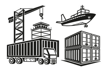 Fototapeta premium Logistics & Supply Chain Icon Set – Delivery, Freight, Transport & Warehouse Symbols
