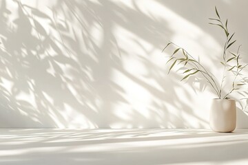 Elegant Minimalist Studio Shot With Plant Shadow