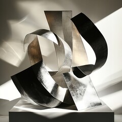 Abstract Metal Sculpture With Geometric Forms