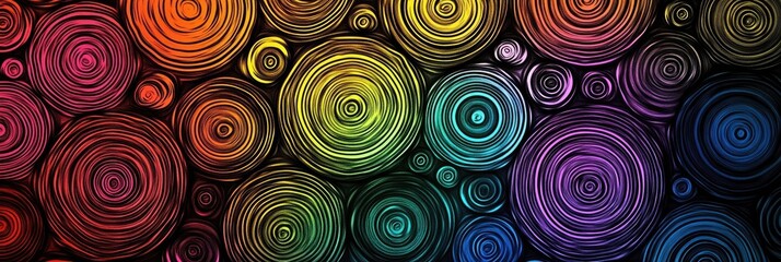 Colorful swirling circles layered on a dark background