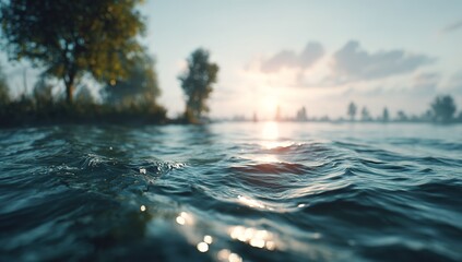 Calm Water Surface At Sunrise