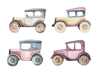 Vintage Watercolor Cars