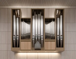 Church pipe organ on wall