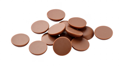 Brown Chocolate Discs Stacked on Black Background for Culinary Use