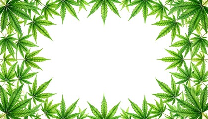 Cannabis Leaves Frame with White Background.