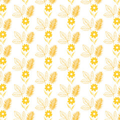 Elegant floral and leaf pattern in yellow color with white background for textile designs