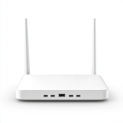 Fototapeta premium Modern White Wireless Router with Antennas and Multiple Ports for Connectivity