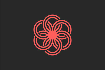 Woven coral line logo and round geometric shapes