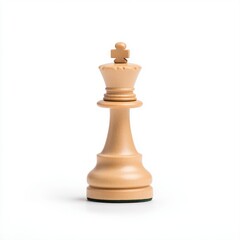 Single Wooden Chess King Piece on Clean White Background for Strategic Games