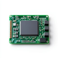 Green Circuit Board with Microchip and Electronic Components for Technology