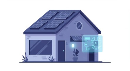Smart house with solar panels illustration