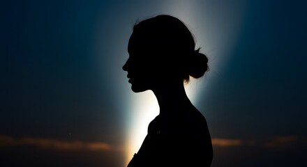 Woman Silhouette Portrait with Backlight - Dark Profile