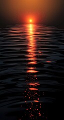 Fiery sunset reflecting on dark water