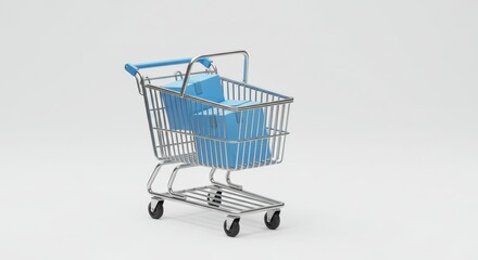 Empty shopping cart with blue boxes