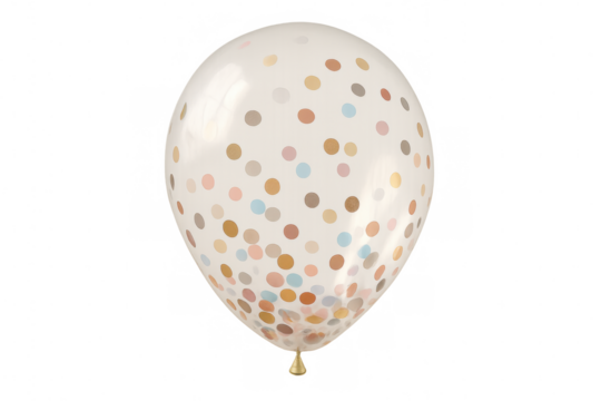 Transparent balloon filled with vibrant, swirling confetti, hovering against clean, neutral backdrop, capturing joyful celebration moment