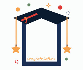Graduation Congratulation Card Template with Cap and Stars