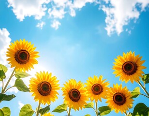 Fototapeta premium Sunflowers against a bright blue sky