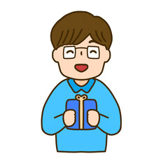 プレゼントを貰って喜んでいるお父さん