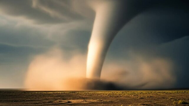 Majestic Tornado Chasing Across the Plains at Sunset