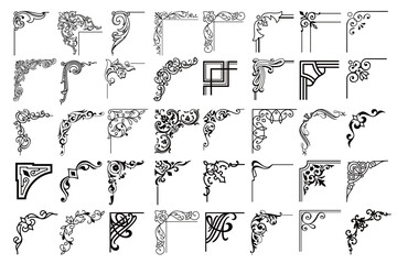 Vector design elements: vintage borders, floral illustrations, and calligraphic scrolls