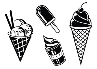 Ice Cream & Popsicle Icon Set – Silhouette Vectors for Menus, Stickers & Summer Branding