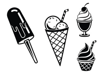 Ice Cream & Popsicle Icon Set – Silhouette Vectors for Menus, Stickers & Summer Branding