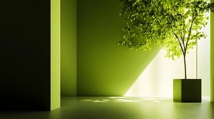 Obraz premium A minimalist interior scene with a potted tree.