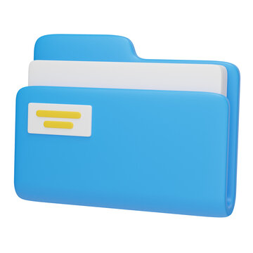 3D Render of Blue Folder Icon with Document Inserted Isolated on Transparent Background