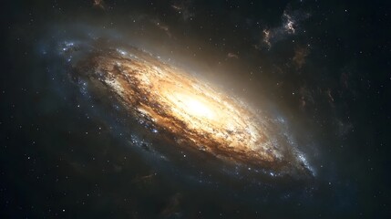 A spiral galaxy with brilliant hues of yellow and orange.
