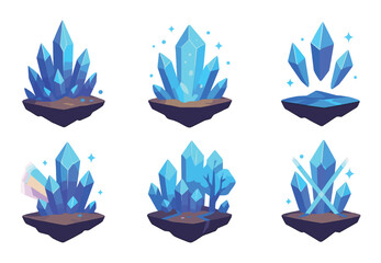 Crystal theme flat icon set. gemstone, mineral, and geology symbols