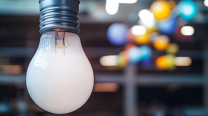 Close up of white light bulb with a spiral filament an old electric lamp hanging in an industrial warehouse a futuristic energy efficient smart bulb an artistic arrangement of colorful light bulbs