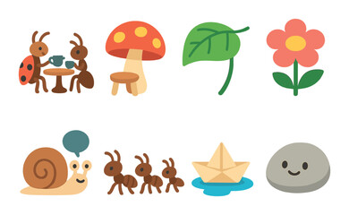 Tiny world flat icon set. simple nature and cute animal symbols for design projects