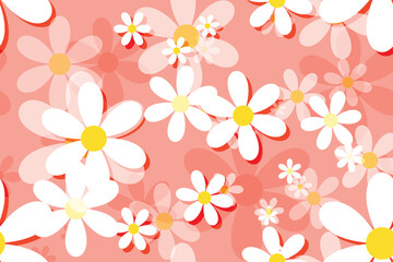 Seamless floral pattern with White and orange flowers on Pink Background, perfect for nature-inspired design and spring illustration