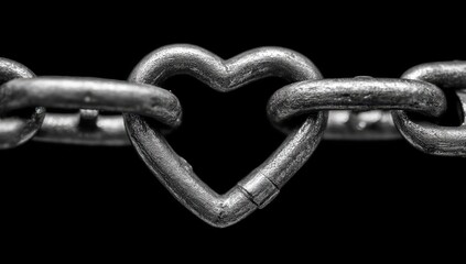Obraz premium Heart Shaped Link In Metal Chain On Black Background