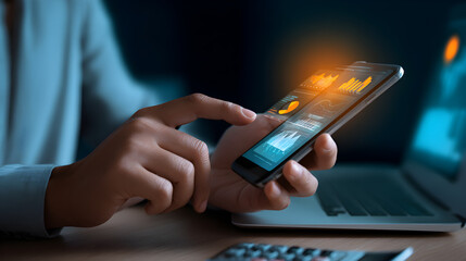 Analyzing stock market data on mobile phone app for investment and financial business growth strategy