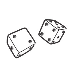 Black and white cartoon drawing of a 3D dice. Drawing for classic casino themes or minimalist gambling designs