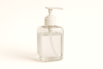 Clear Pump Bottle of Hand Sanitizer or Liquid Soap against a White Background a Clean and Hygienic Product for Personal Care and Hygiene