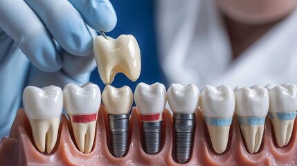 Concept Equipment Model Dental model different colored teeth highlighting area treatment Explore variation 3D model of human jaw teeth Dental model used educational purpose Dental technician working