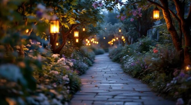 Enchanting garden path night lightscape