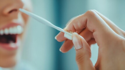 Dental Care Woman applying teeth whitening serum enjoying spa like experience Explore variation Family brushing their teeth together bathroom Dentist examining patient's teeth gentle touch Close up of