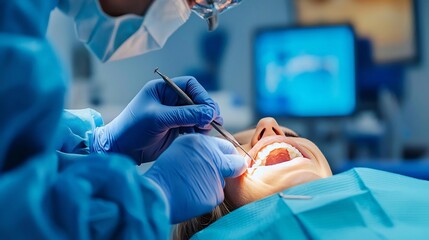 Dental Care Dentist performing dental procedure precision care Explore variation Dental hygienist cleaning patient's teeth Patient receiving dental check up Close up of dentist using dental tool