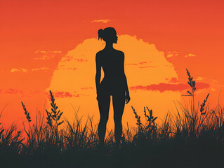 Woman in a Serene Field of Tall Grass