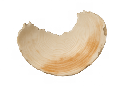 Half broken eggshell isolated on transparent background, revealing its fragile structure and concentric rings