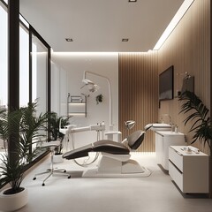 Dental Clinic Modern dental clinic minimalist aesthetic Explore variation Dental clinic panoramic city view Dental clinic natural light plant Dental clinic focus patient comfort Dental clinic state of