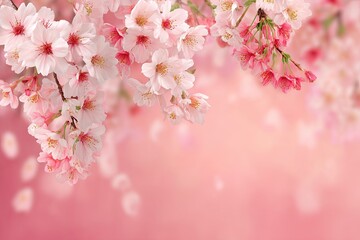 Obraz premium Delicate Pink Cherry Blossoms Against Soft Pink Background