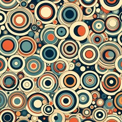 Retro concentric circles form vibrant, overlapping pattern with 70s vibe and mod style appeal.