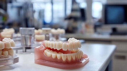 Dental Laboratory highly organized dental laboratory technician crafting intricate dental prosthetics Explore variation 3D Printing Dentistry Artisanal Dental Lab traditional technique High Tech