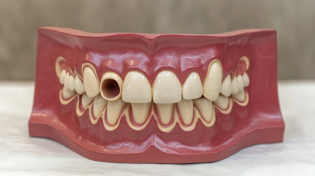 Dental model cavities highlighted used for educational purposes